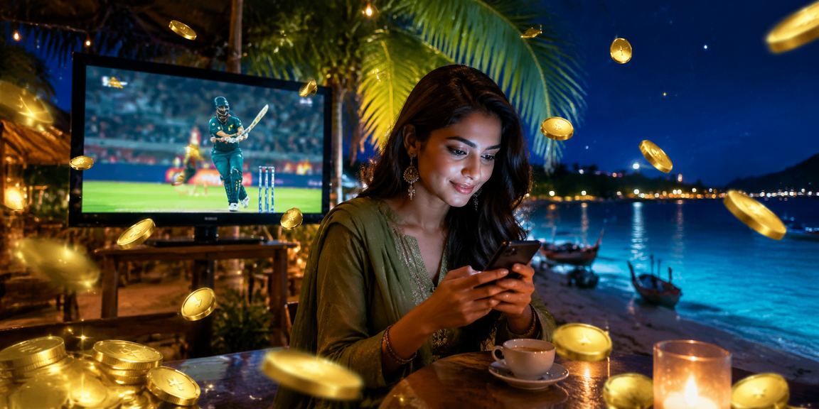 A Bangladeshi model on the beach at Saint Martin's Island placing cricket bets on tk1972